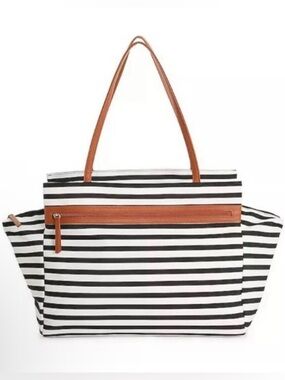 DSW Striped‎ Black & White Canvas Tote Weekender Bag Large